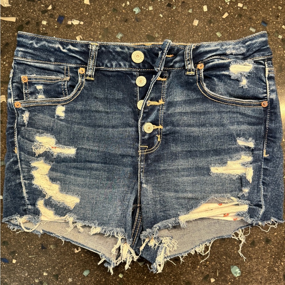 American Eagle Outfitters Distressed Dark Blue Denim Shorts